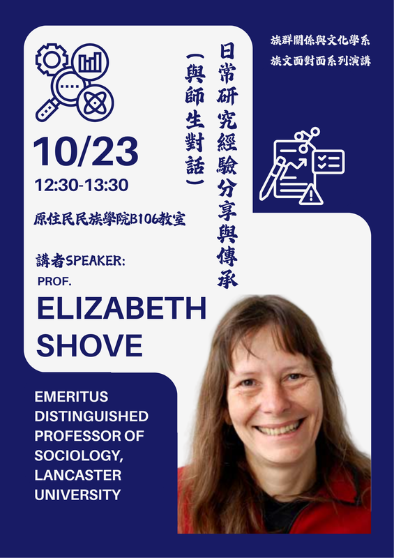 【講座】族文面對面系列講座-1023講者:ELIZABETH SHOVE圖片