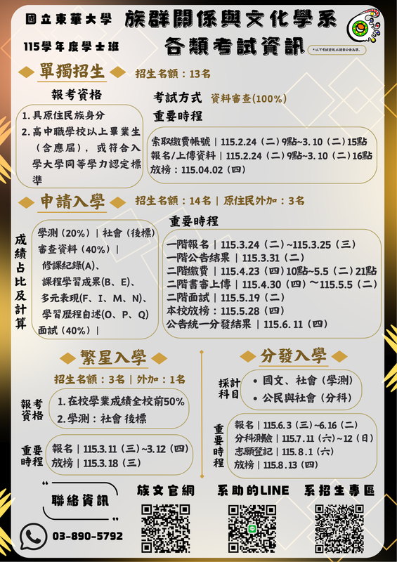 【學士班各類考試資訊】115學年度學士班各類招生資訊圖片